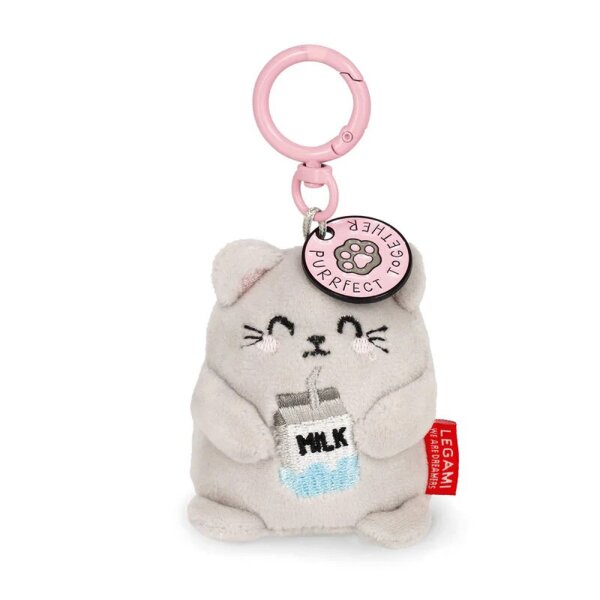 Legami Schlüsselanhänger mit Super Soft Plüschtier KATZE Kitty mit Milchflasche - Kuscheltier super weich und flauschig, Schlüssel Anhänger, Schlüsselbund