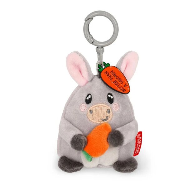 Legami Schlüsselanhänger mit Super Soft Plüschtier ESEL mit Karotte - Kuscheltier super weich und flauschig, Schlüssel Anhänger, Schlüsselbund