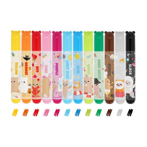 Legami 12er Set Filzstifte TEDDY BÄR "Teddy Friends" - Malstifte, Filzstift Kinder, Buntstifte