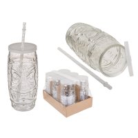 Trinkbecher mit Deckel,Tiki, 6er Set - Cocktailglas,...