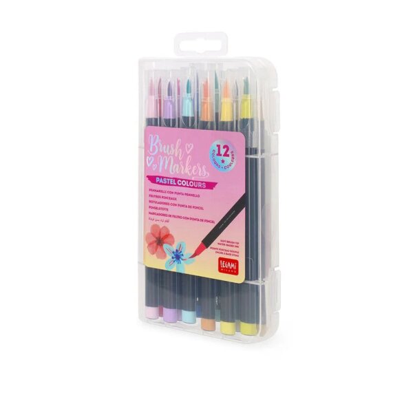 Legami 12er Set Pinselstifte "Brush Markers" Pastello - Aquarellstifte, Malstifte, Stifte, Pastellfarben