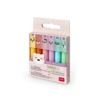 Legami 6er Set Mini Textmarker TEDDY BÄR "Teddys Style" - Pastellfarben, Textliner, Marker