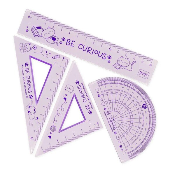 Legami superflexibles 4-teiliges Geometrieset "You rule!" KATZE Kitty - Lineal, Geodreieck, Winkelmesser - Geometrie für Katzenliebhaber, Mathematik