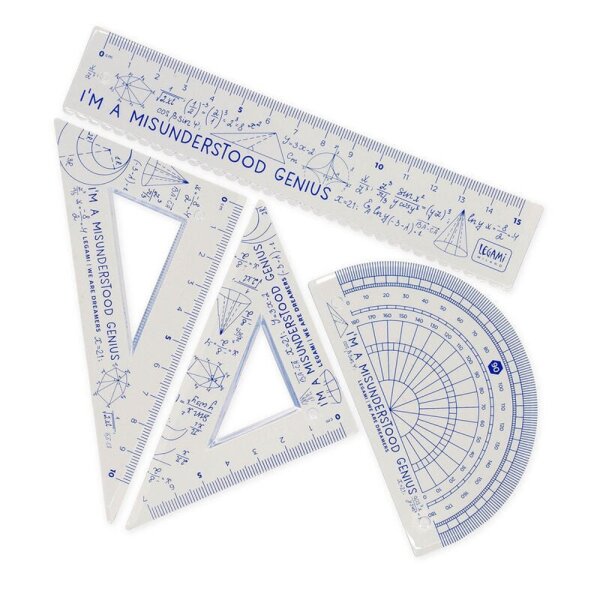 Legami superflexibles 4-teiliges Geometrieset "You rule!" GENIUS - Lineal, Geodreieck, Winkelmesser - Geometrie für Genies, Mathematik