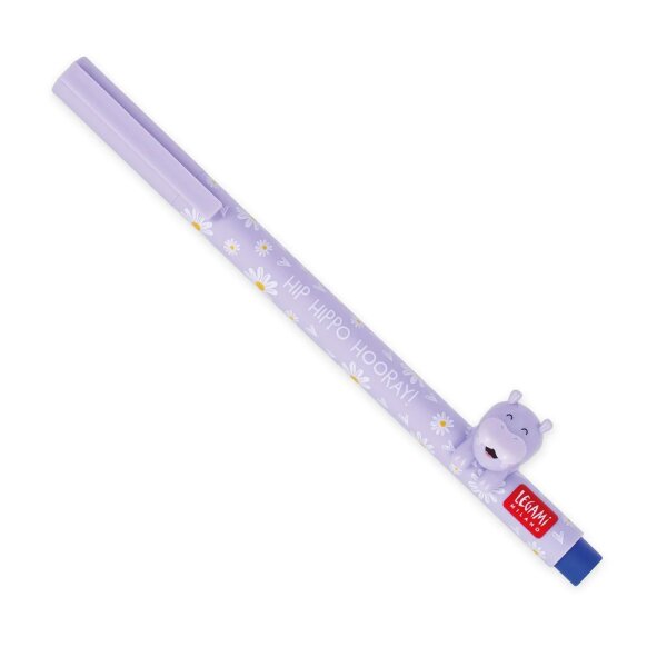 Legami Gelstift Lovely Friends NILPFERD - Gel Pen mit abnehmbarer Tier Deko, Stift , Schreibstift, Gelschreiber Hippo