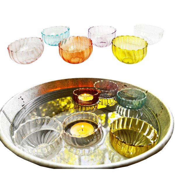 Glas Schwimmschale bunt Pastellfarben (6er Set) D:6 cm - Schwimmkerzen, Tischdeko, Teelichthalter, Schwimmlicht