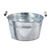 Zink Wanne rund, Zinkschale mit Holzgriffen 35x18,5 cm -...