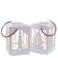 Laterne Windlicht Maritim (2er Set) weiss aus Holz H:22...