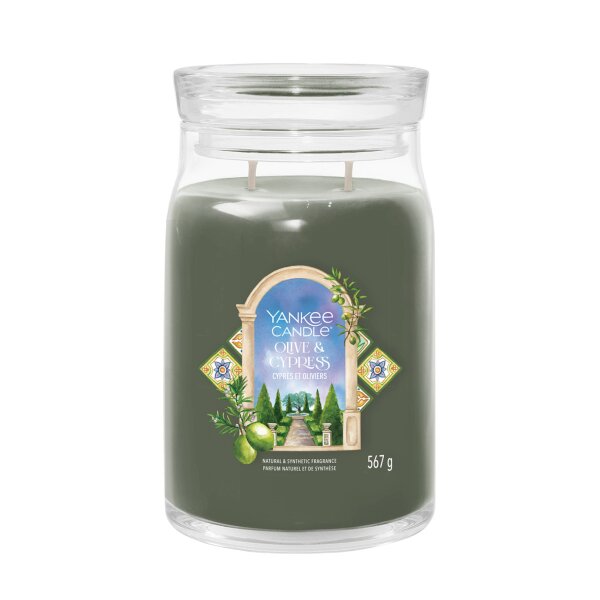 Yankee Candle Duftkerze im Glas (groß) OLIVE & CYPRESS - Signature Kerze aus "Hello Italy" Kollektion mit Brenndauer bis zu 90 Stunden