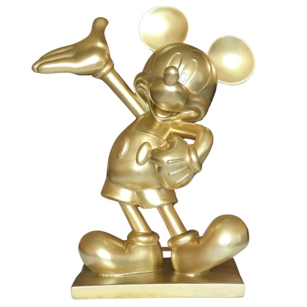 Deko 3D Disney Gartenfigur Mickey gold auf Podest H:45 cm aus Kunststoff - Disney Figur Micky Maus für den Garten, moderner Deko Stil für Disney Fans, Gartendekoration, Statue
