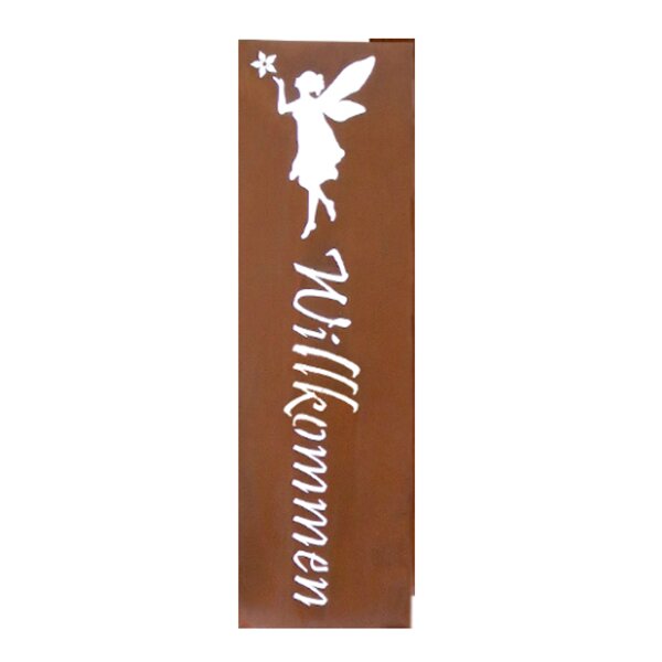 Schild Willkommen mit Elfe120x31 cm im Rost Design - Wandschild, Wandtafel, Tafel, Rostschild, Rost Deko, Gartendeko