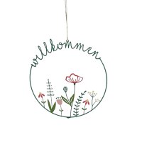 Hänger Willkommen mit Blumen D:30 cm aus Metall -...