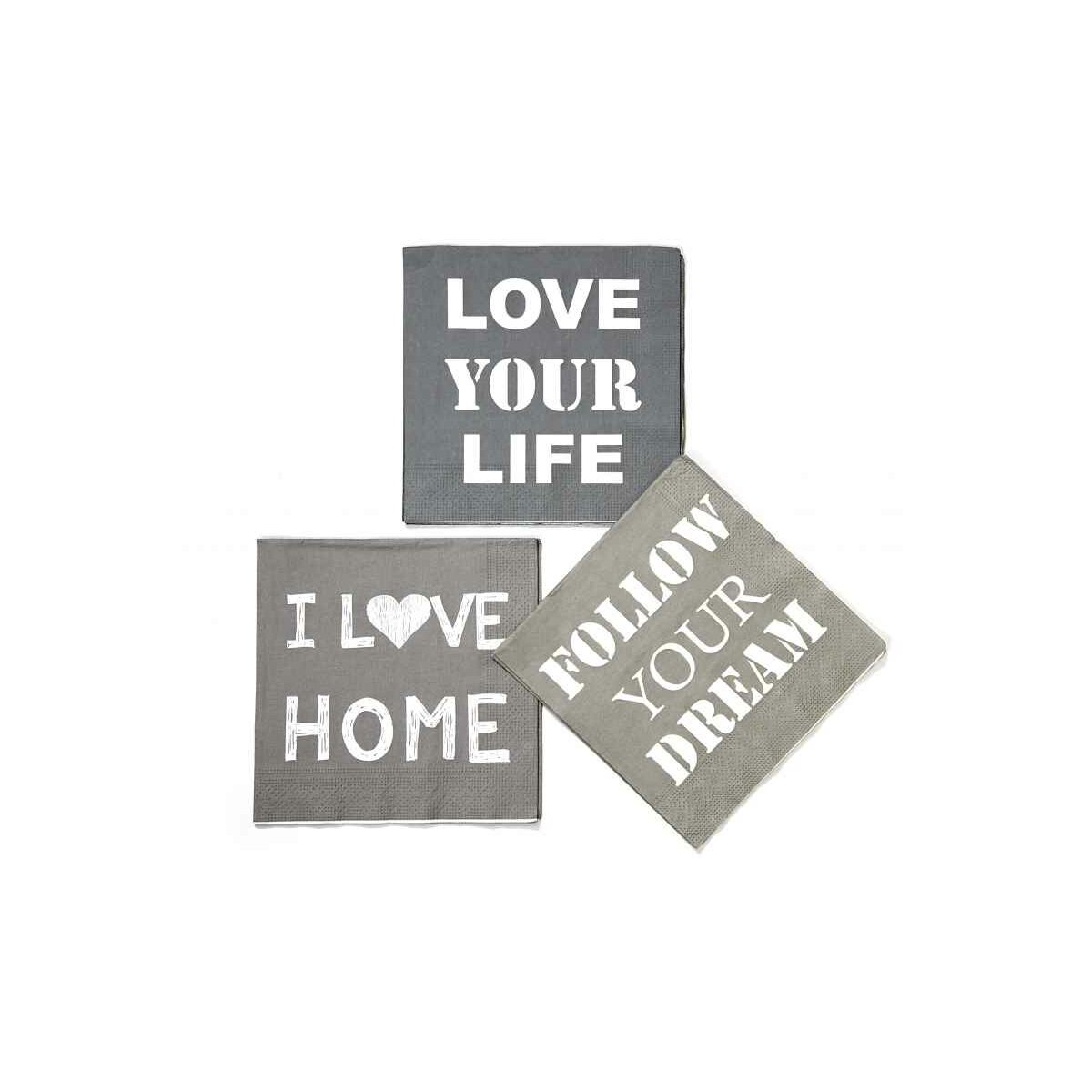 Serviette Home/Life/Dream Einzelpackung Papier Servietten 3er Pac, 8,50