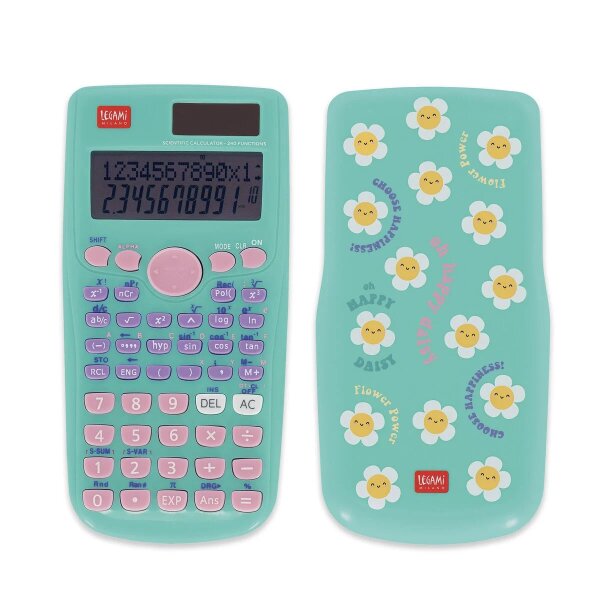 Legami Wissenschaftlicher Taschenrechner "Count on me" DAISY - Solarstrom und Batterie - Gänseblümchen Rechner, Rechnen mit Spaß, Mathematik