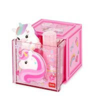 Legami Erweiterbare Schreibtischbox "Cutie Cube" EINHORN - Ideal für Ordnung am Schreibtisch, Aufbewahrungsbox stapelbar, erweiterbar mit anderen Cutie Cubes, Organisation, Würfel