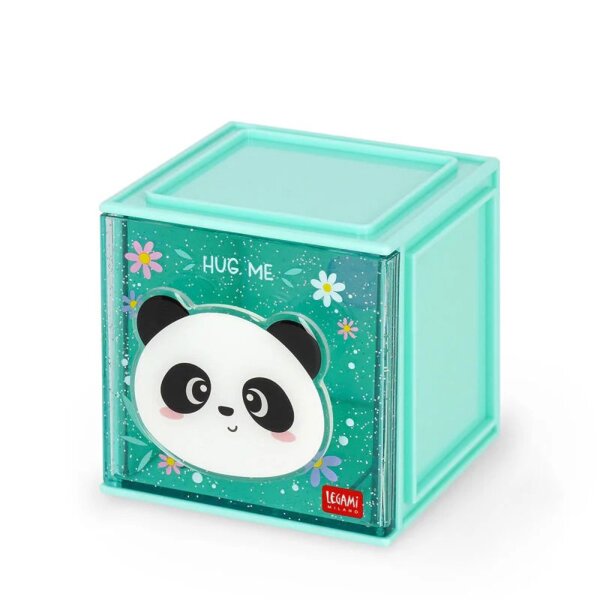 Legami Erweiterbare Schreibtischbox "Cutie Cube" PANDA - Ideal für Ordnung am Schreibtisch, Aufbewahrungsbox stapelbar, erweiterbar mit anderen Cutie Cubes, Organisation, Würfel