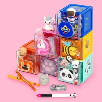 Legami Erweiterbare Schreibtischbox "Cutie Cube" TIGER - Ideal für Ordnung am Schreibtisch, Aufbewahrungsbox stapelbar, erweiterbar mit anderen Cutie Cubes, Organisation, Würfel