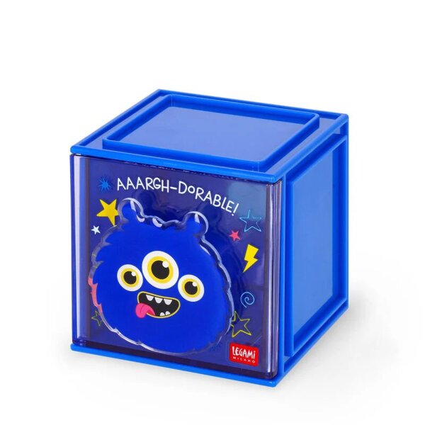 Legami Erweiterbare Schreibtischbox "Cutie Cube" MONSTER - Ideal für Ordnung am Schreibtisch, Aufbewahrungsbox stapelbar, erweiterbar mit anderen Cutie Cubes, Organisation, Würfel