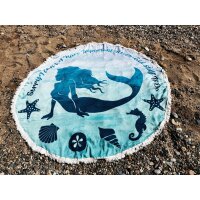Strandtuch Meerjungfrau rund D:155 cm türkis blau - Strand Tuch, Strandlaken, Sonnentuch, Urlaub, Meer