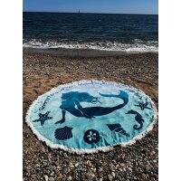 Strandtuch Meerjungfrau rund D:155 cm türkis blau - Strand Tuch, Strandlaken, Sonnentuch, Urlaub, Meer
