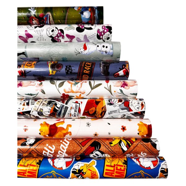 Geschenkpapier Set Disney Motive (6 Rollen) 2 m x 70 cm - Geschenkpapier für Disney Fans, Geschenkverpackung Geburtstag, Ostern, Weihnachten