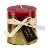 Stumpenkerze, handgemacht Rot-Gold-Metallic 7,2 x 6,8 cm...