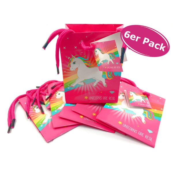 Einhorn Papier Geschenktüte 6er Set - Geburtstagstüte Geschenktüte Geschenktasche