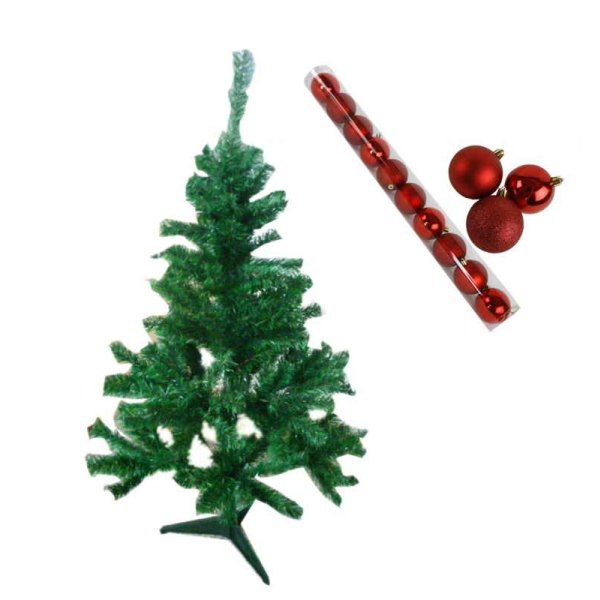 Künstliche Tanne 120 cm inkl. 10 roten Baumkugeln - künstlicher Weihnachtsbaum