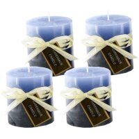 Stumpenkerze, handgemacht Blau (4er Set) 7,2 x 6,8 cm -...