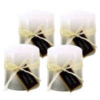 Stumpenkerze, handgemacht Weiss-Silber-Metallic (4er Set)...