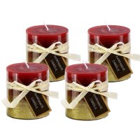 Stumpenkerze, handgemacht Rot-Gold-Metallic (4er Set) 7,2...
