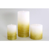 Stumpenkerze, handgemacht Weiss-Gold-Metallic 14 x 6,8 cm - Kerze für Adventskranz, Kerzen