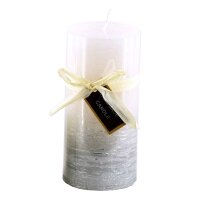 Stumpenkerze, handgemacht Weiss-Silber-Metallic 14 x 6,8...
