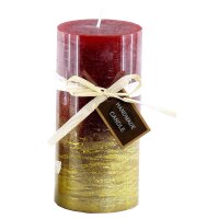 Stumpenkerze, handgemacht Rot-Gold-Metallic 14 x 6,8 cm -...
