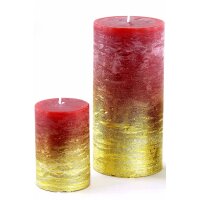 Stumpenkerze, handgemacht Rot-Gold-Metallic 14 x 6,8 cm - Kerze für Adventskranz, Kerzen