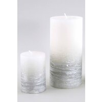 Stumpenkerze, handgemacht 14 x 6,8 cm (4er Set) Weiss-Silber-Metallic - Kerze für Adventskranz, Kerzen