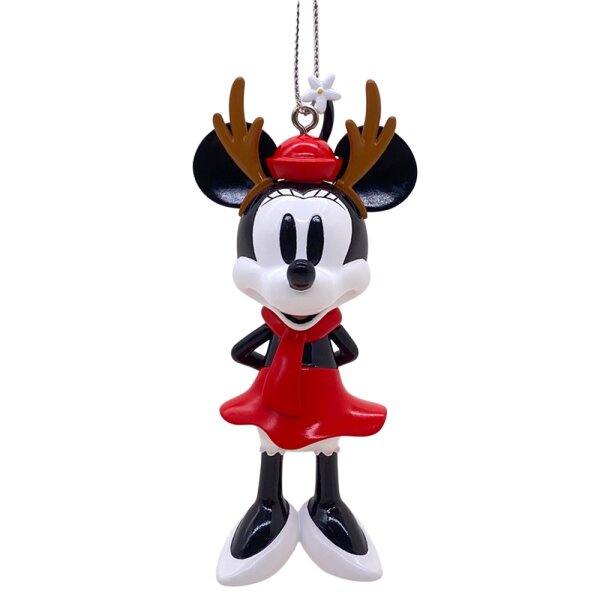 Baumschmuck Minnie Mouse mit Elchgeweih -  Weihnachtsanhänger Minni Maus für Disney Fans, Baumkugel, Weihnachtsdeko