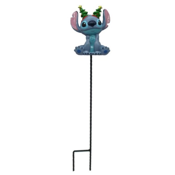 Weihnachtlicher Gartenstecker 3D Stitch mit Weihnachtsbaum Ohren H:38 cm - Disney Blumenstecker Weihnachten, moderner Deko Stil, Gartendeko, Dekofigur für den Garten