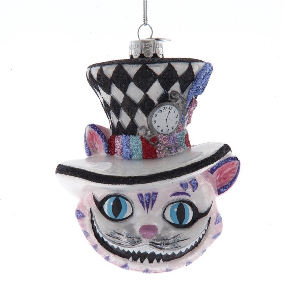 Baumschmuck aus Glas Cheshire Cat Grinsekatze 12 cm aus Alice im Wunderland -  Weihnachtsanhänger für Disney Fans, Baumkugel, Weihnachtsdeko