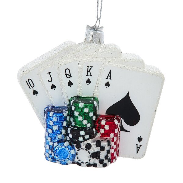 Baumschmuck Casino Pokerkarten mit Spielchips aus Glas - Baumkugel für Spieler, Weihnachtsdeko , Christbaumkugel, Weihnachten