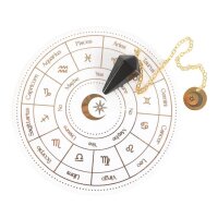 Magisches Pendel Wahrsager Set Sternzeichen mit Astrologierad - Keramikschale und Kristall-Pendel - Halloween Dekoration, Wahrsagerei Hexe, Mystik, Meditation