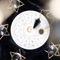 Magisches Pendel Wahrsager Set Sternzeichen mit Astrologierad - Keramikschale und Kristall-Pendel - Halloween Dekoration, Wahrsagerei Hexe, Mystik, Meditation