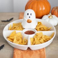 Halloween Geist Servierplatte für Snacks mit Dipschale unter dem Gespenst - Party Servierschale mit Dip Form, Snack Süßigkeiten Schale