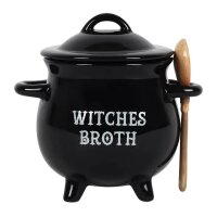 Suppenschüssel "Witches Broth" mit Besenlöffel in Kesselform - Hexen Suppen Schüssel, Halloween Suppenschale, Becher