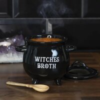 Suppenschüssel "Witches Broth" mit Besenlöffel in Kesselform - Hexen Suppen Schüssel, Halloween Suppenschale, Becher