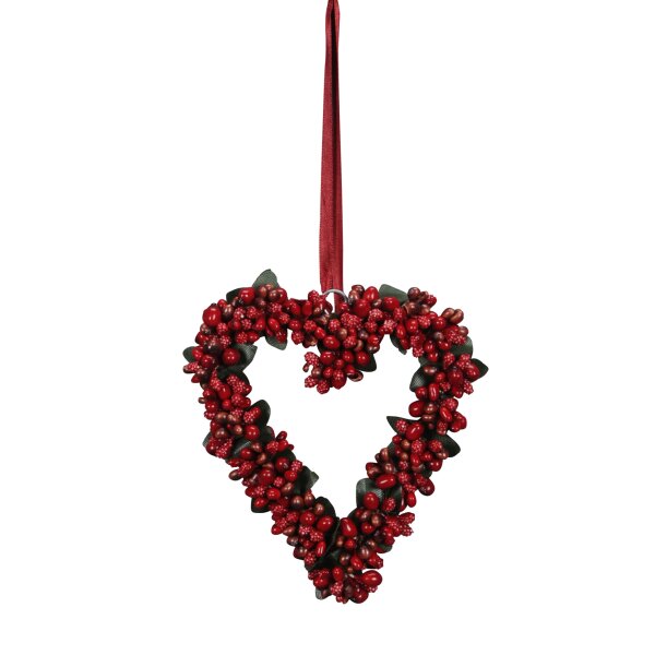 Hänger Herz Rote Beeren Weihnachten 12x14 cm aus Polyester - Herzanhänger, Türdeko Advent, Weihnachtsdeko