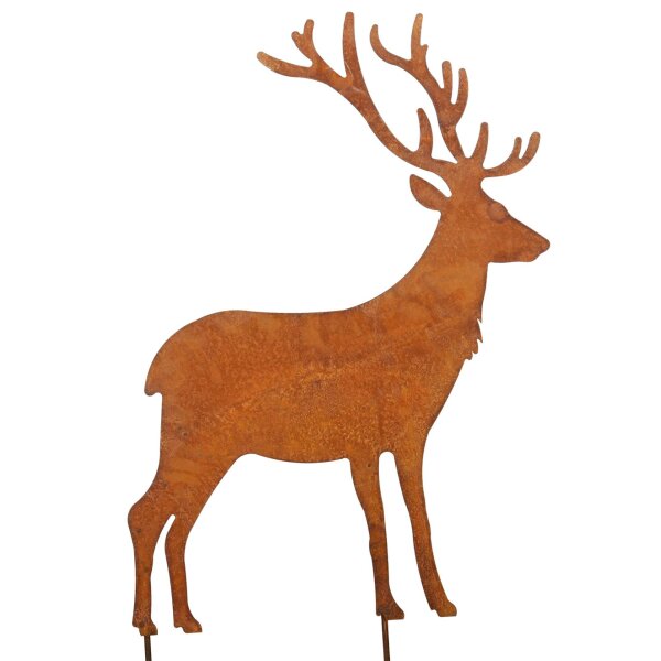 Grosser Gartenstecker Hirsch H:84 cm im Rost Design - Rostfigur für den Garten, Gartendeko, Weihnachtsdeko, Winterdeko Jäger