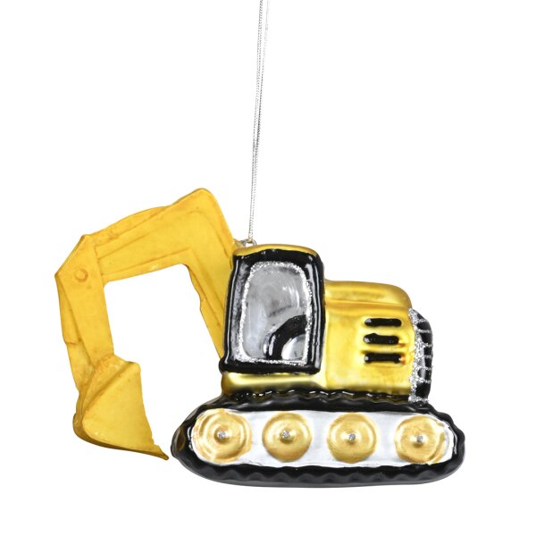 Baumschmuck Bagger, gelb - Baumkugel für Baggerfahrer, Bauarbeiter, Baustellen Maschine, Weihnachtsdeko, Christbaumkugel, Weihnachten