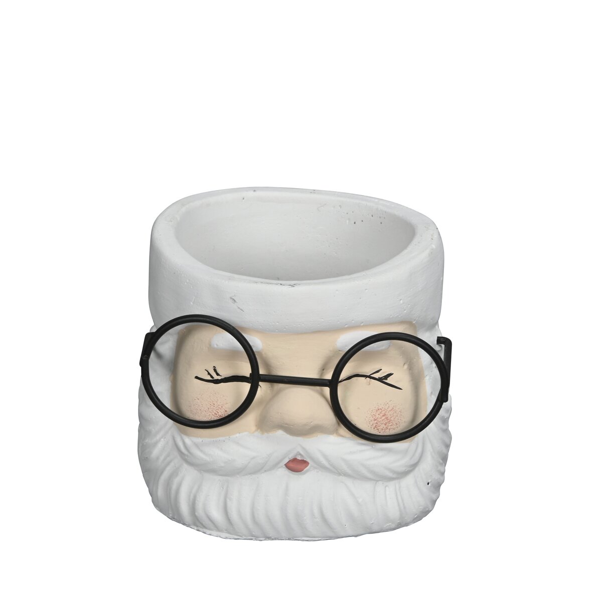 Deko Zement Blumentopf Weihnachtsmann mit Brille H:7,5 cm