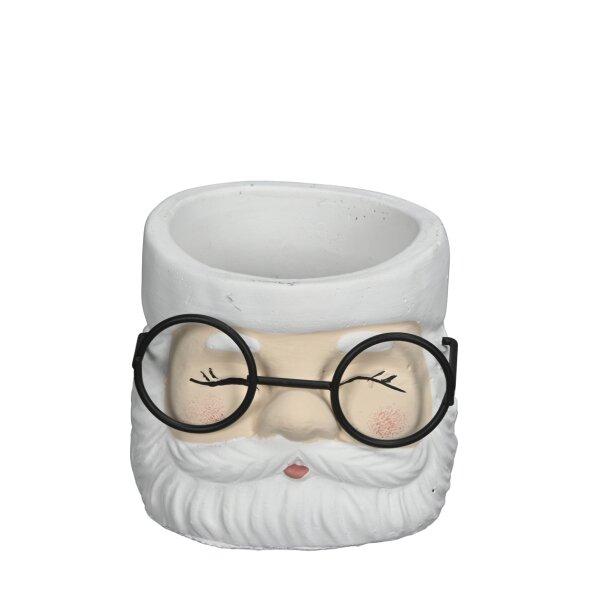 Deko Zement Blumentopf Weihnachtsmann mit Brille H:7,5 cm  - Pflanztopf Weihnachten, Nikolaus Kübel, Übertopf, Pflanzgefäß, Dekoration Advent